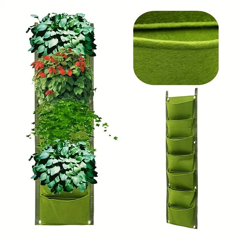 Description Picture 4 of item7 Pocket Vertical Growing Planting Bag Felt Fabric Wall Hanging Outdoor Garden Planter Pot Flower Vegetable Growing Container