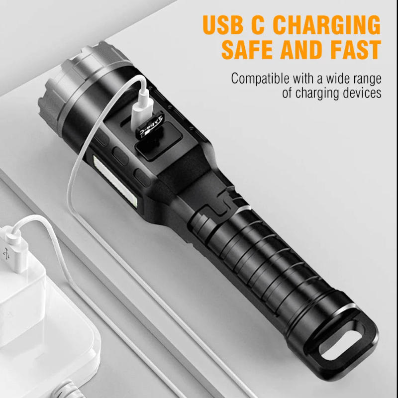 Description Picture 6 of itemBORUiT Powerful LED Flashlight Type-c Rechargeable Power Bank Tactical Torch Waterproof Camping Emergency Lantern