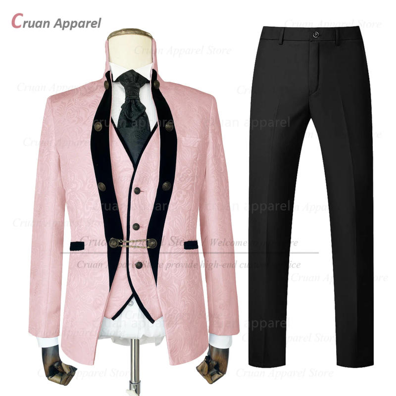 Description Picture 5 of itemLuxury Men Suit Sets Evening Dinner Fashion Stand Collar Blazer Vest Pants Three Pieces Banquet Tailor-made Slim Fit Costumes
