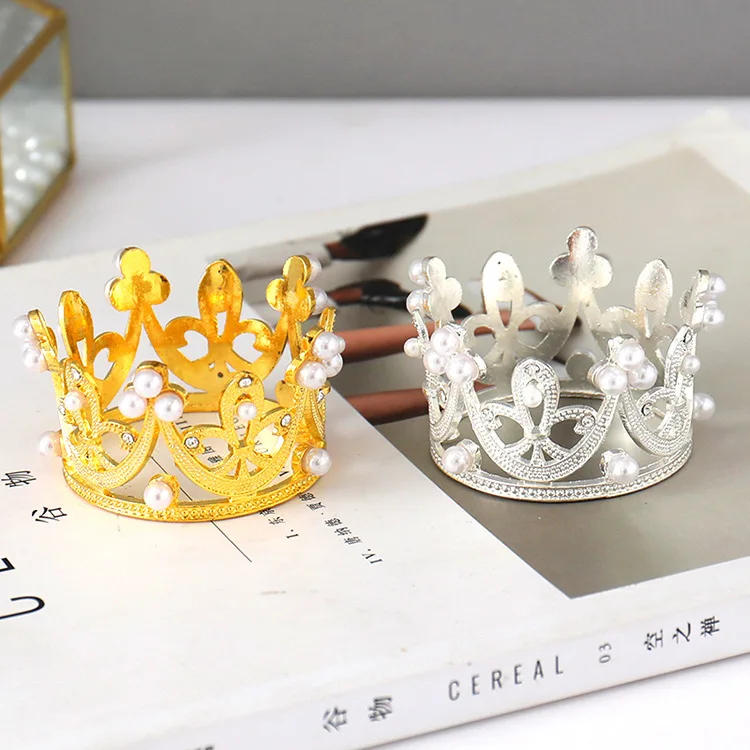 Description Picture 2 of item1PC Mini Crown Cake Decoration Princess Topper Pearl Tiara Crown Baking Decoration DIY Cake Birthday Crown Decoration Supplies
