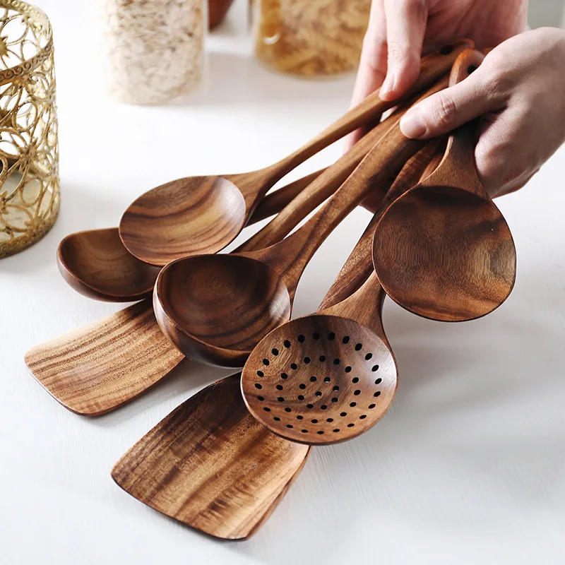 Description Picture 2 of itemKitchen Utensils Set Thailand Teak Wood Tableware Set Spoon Ladle Rice Colander Soup Skimmer Kitchenware Cooking Tools