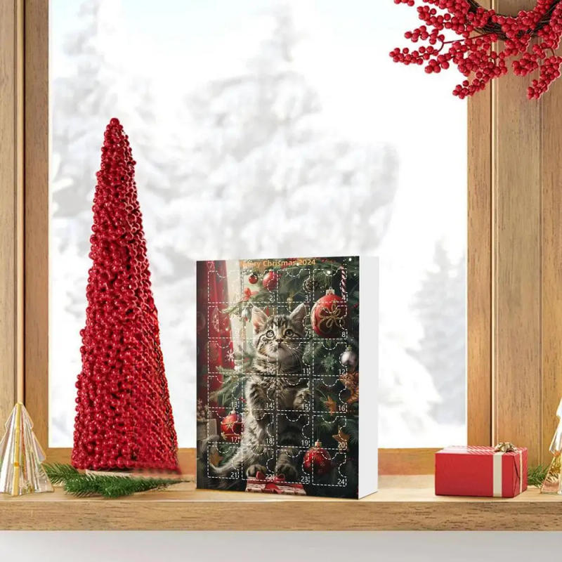 Description Picture 3 of itemCartoon Cat Ornament Calendar 2024 Christmas Countdown Advent Calendar Wall Decoration for Holiday Party Stocking Stuffer Xmas