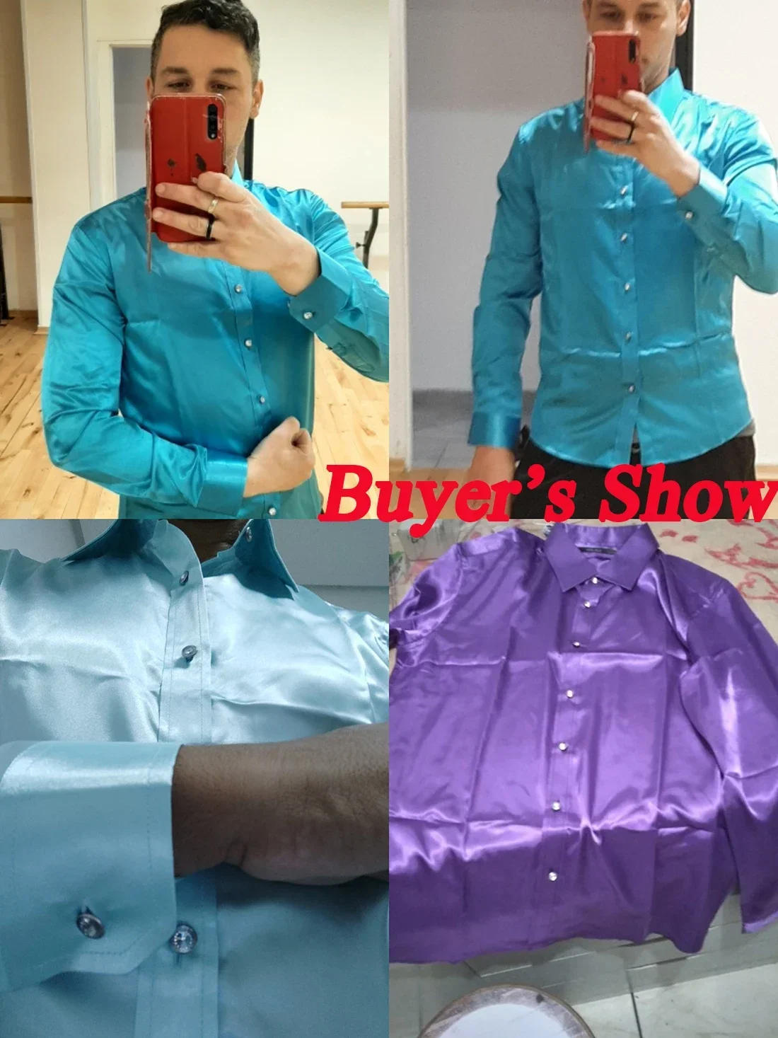 Description Picture 3 of itemLuxury Shirt Men Silk Satin Smooth Mens Dress Shirts Casual Button Down Suit Shirts Party Ball Wedding Camisa Masculina M-XXXL