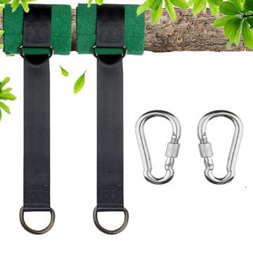 2pcs Heavy Duty Safety Black Hanging Swing Straps Polyester Rope with Carabiner Garden Yard Kids Seat Strap Swing Extension Belt