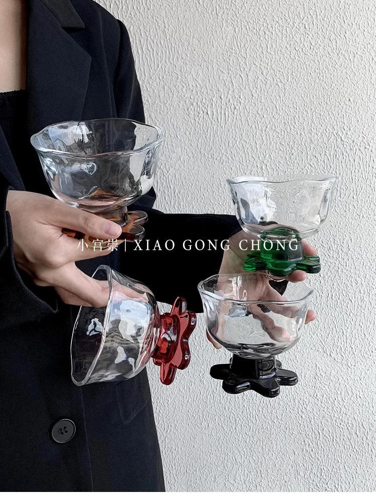 Description Picture 4 of itemFlower Ice Cream Glass Thick Transparent High Footed GlassFruit Milkshake Salad Pudding Bowl Yogurt Bowl Party Dessert Cocktail
