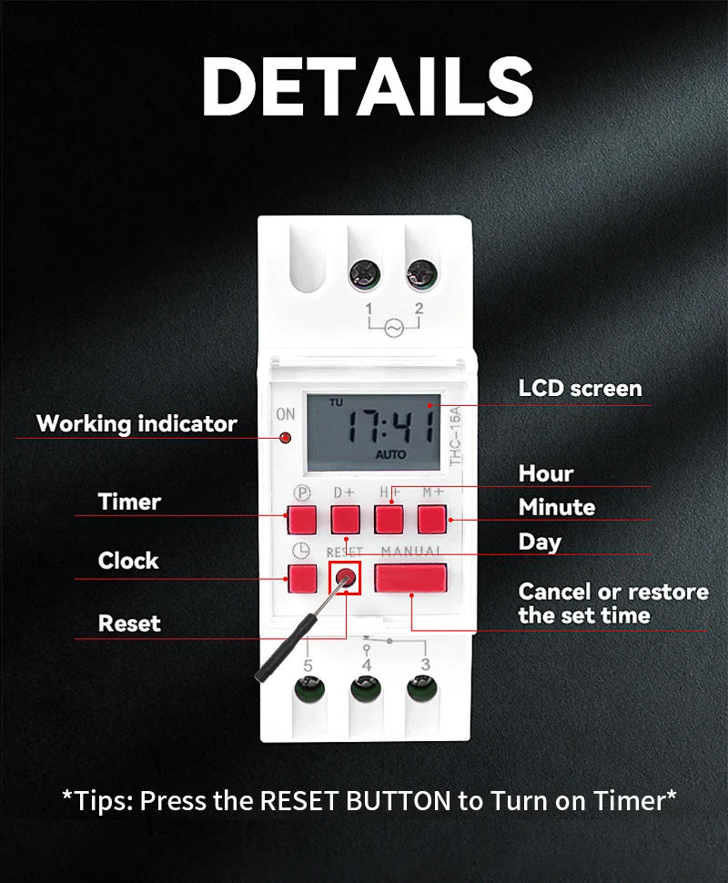 Description Picture 4 of itemGEYA THC-30A 20A 16A Electric Digital Timer Switch Programmable AC DC 12V 24V 110V 220V 240V  Electronic Timers