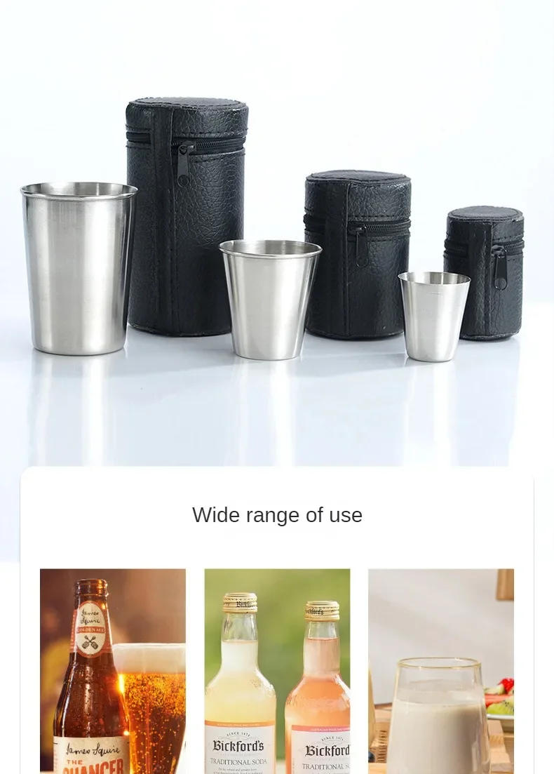 Description Picture 6 of itemStainless Steel Cups Mini Set Outdoor Practical Travel Whiskey Glass Portable Drinkware 30ml/170ml Kitchen Dining Bar Home