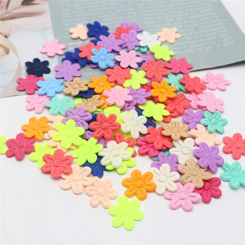 Description Picture 2 of item100pcs/pack five petal flower embossing DIY children hair accessories hairpin accessories accessories material cloth sticker 2cm
