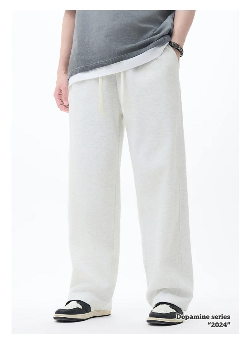 Description Picture 3 of itemMen's Pants 310GSM Cotton Pants Unisex High Street Loose Wide Leg Drawstrin Edge Straight Knitted Trousers Streetwear