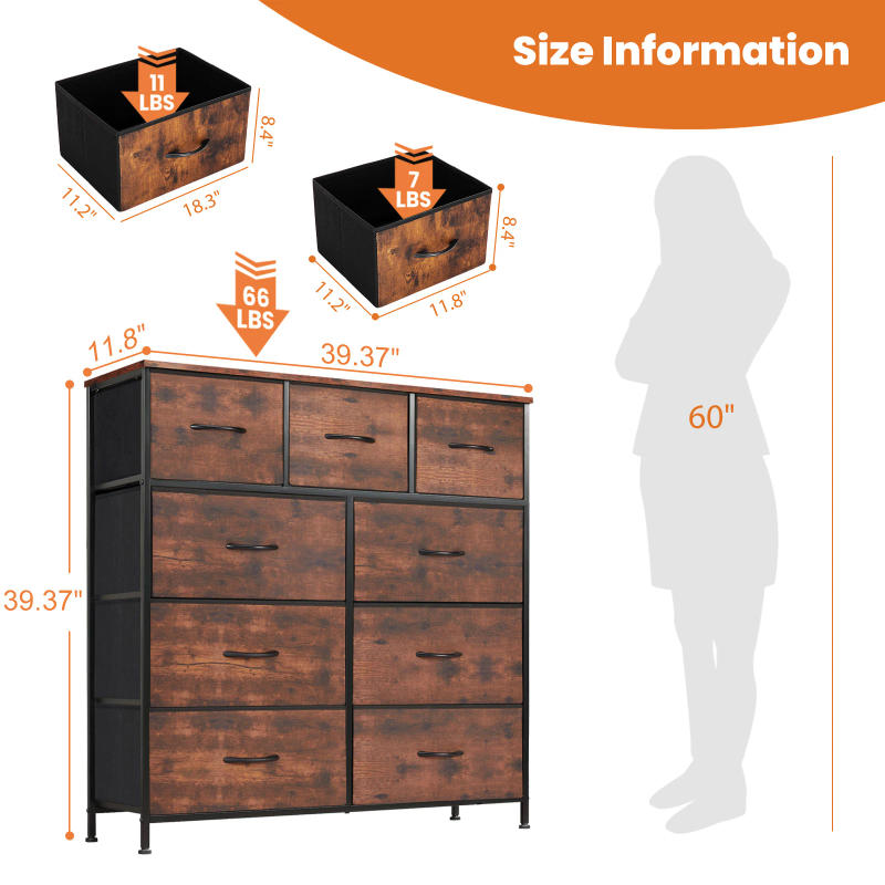 Description Picture 6 of itemJHK Dresser For Bedroom With 9 Fabric Storage Drawer Wardrobe Tall Chest Organizer Closet Adult Kids Clothes Cabinet Furniture