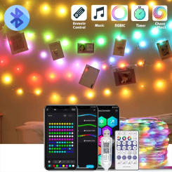 LED Multicolor Fairy String Lights, 10m 100leds 5V Addressable Waterproof Curtain Lights, Christmas Lights Remote & Bluetooth
