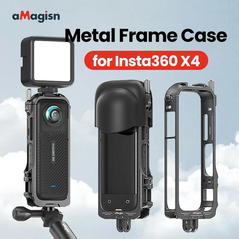 Description Picture 5 of itemaMagisn for Insta360 X4 Aluminum Metal Frame Case with Protective Silicone Lens Cap cover protector Insta360X4 2-prong mount