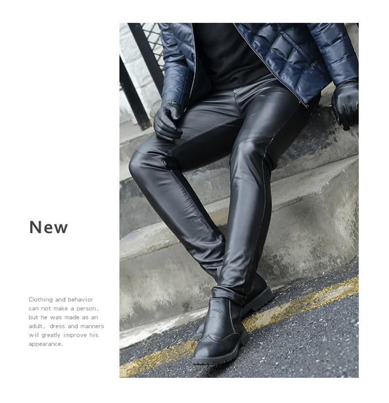 Description Picture 4 of itemReal Sheepkin Pants Stretchy Men's Business Office Autumn Winter Genuine Leather Pants Male Elastic Tight Trousers Pencil Pants