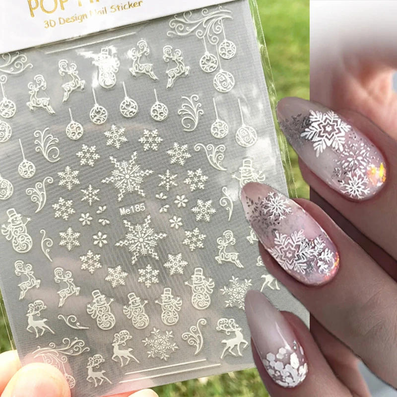 Description Picture 5 of item3d Nail Art Stickers Christmas Winter White Snowflake Xmas Trees Bells Decals For Nails Decoration Manicure Salon Beauty