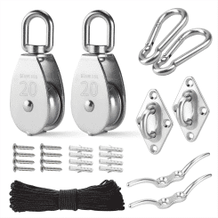 2 Pack M20 Stainless Steel Pulley System Kit-Heavy-Duty Pulley Wheel, Pulley Block with Nylon Rope, Hooks, Eye Pad Plate