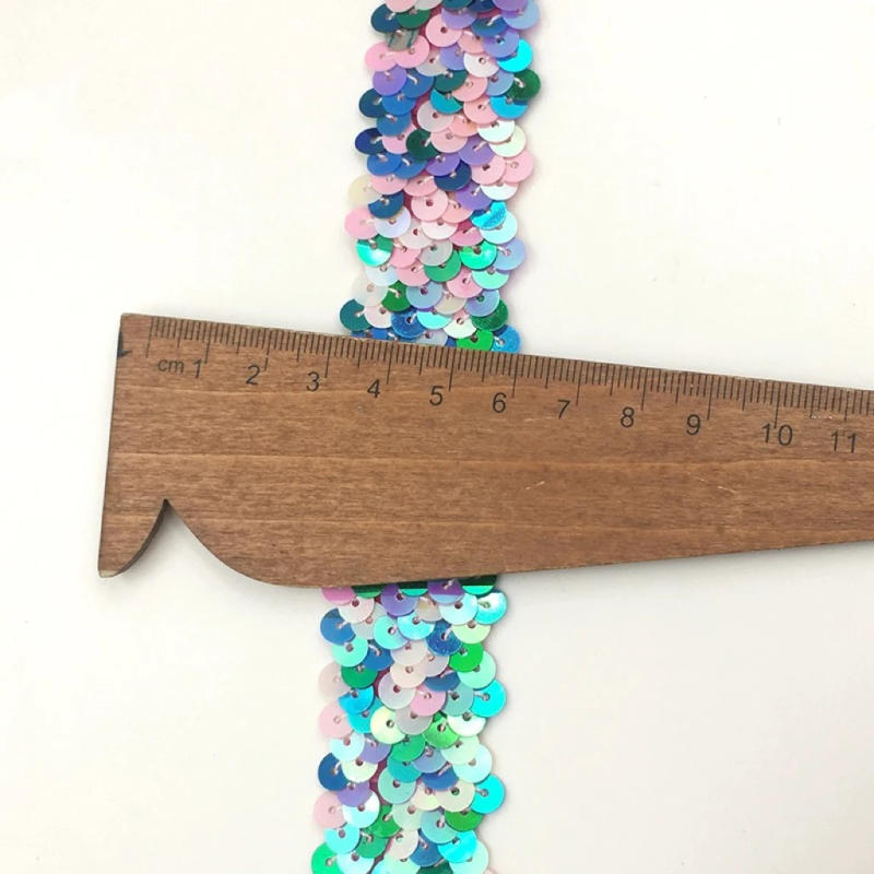 Description Picture 4 of item1Yard/Roll 3CM Sequined Elastic Band Lace Trim Stretch Ribbon DIY Dance Dress Clothes Decoration Applique Sewing Accessories