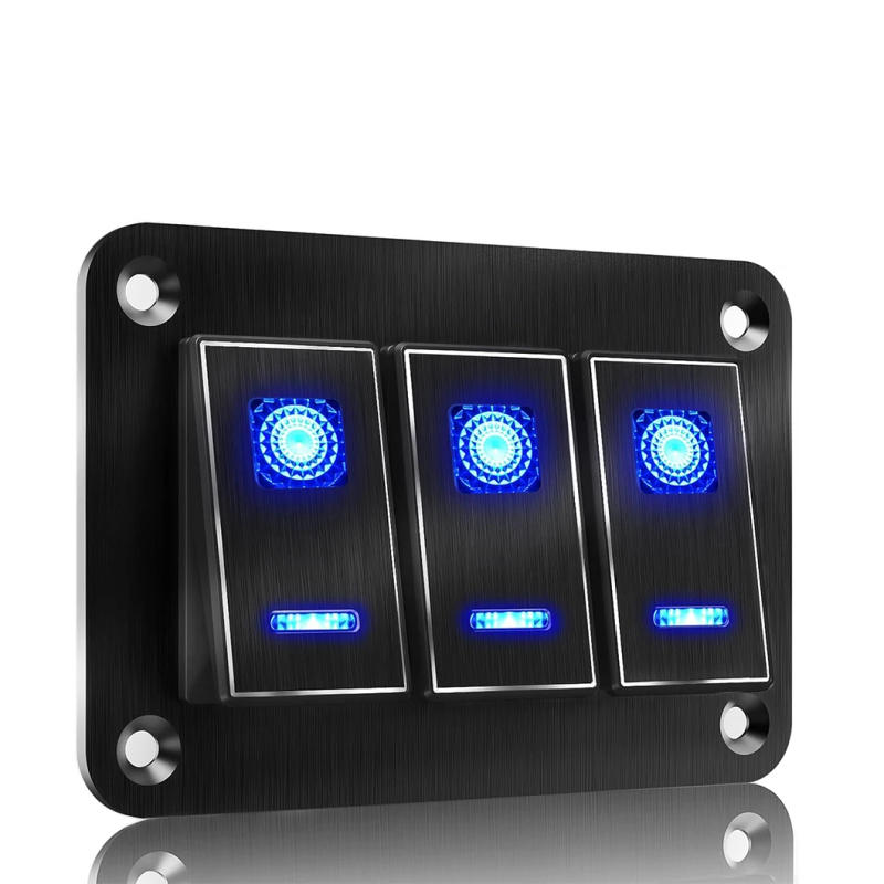 Description Picture 2 of itemABILKEEN Dual LED Light 3 Gang ON-OFF Rocker switch Modification Panel DC12V-24V Waterproof Toggle Switch panel for Car RV Truck