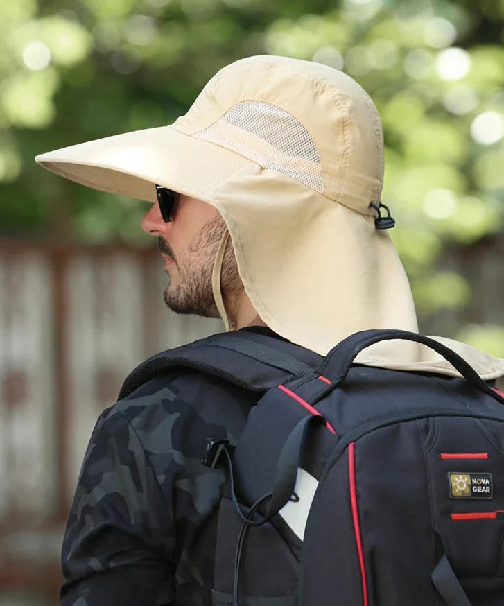 Description Picture 3 of itemOutdoor Fisherman Hat Wide Brim Bucket Hat with Neck Cover Men Summer Breathable Mesh Sun Protection Visor Anti UV Cap Unisex