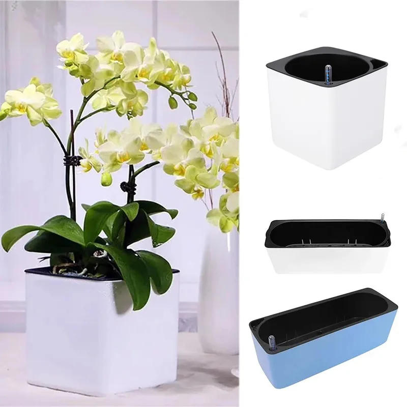 Description Picture 2 of itemPlastic Self-Watering Flowerpot Lazy Desktop Rectangular Square Plant Flower Pot with Water Level Indicator for Office Garden