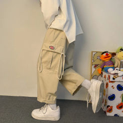 Korean Style Men's Cargo Pants Streetwear Fashion Harem Pants Loose Casual Wide leg Trousers Cotton 2024 brand new