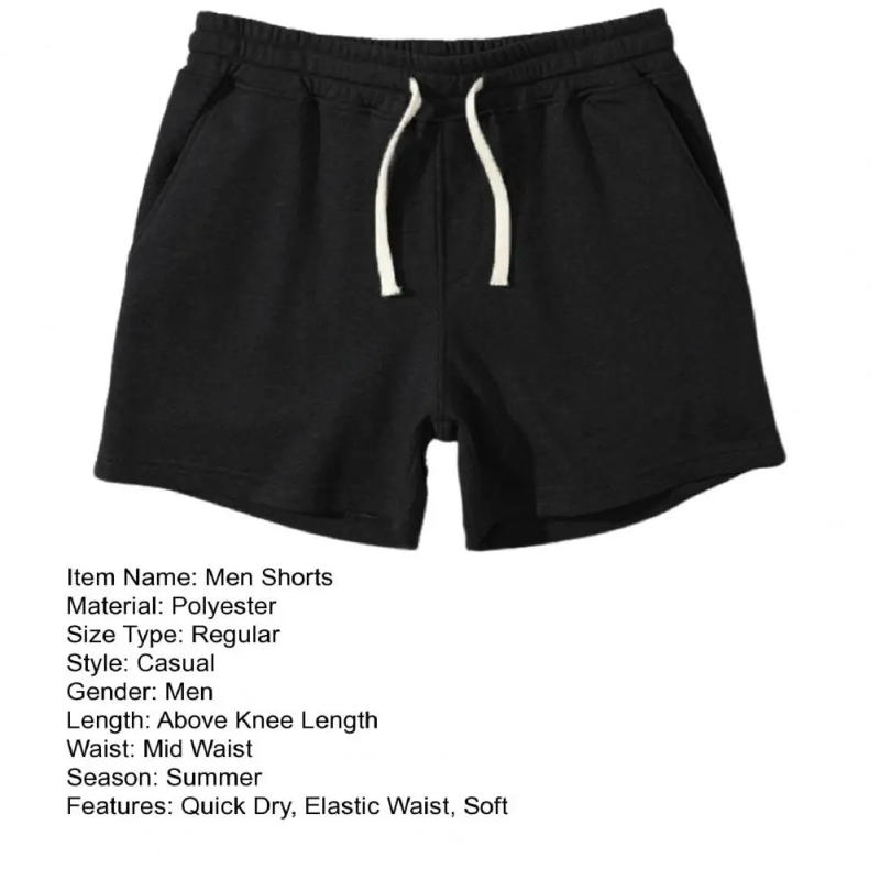 Description Picture 4 of itemSummer Men Sport Shorts Above Knee Length Loose Drawstring Elastic Waist Side Pockets Deep Crotch Loose Soft Casual Jogging Gym