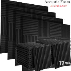 72 Pack 300x300x25mm Studio Acoustic Foam Panels Soundproofing Wedge Tile Sound Proof Padding Noise Insulatio Treatment Foam
