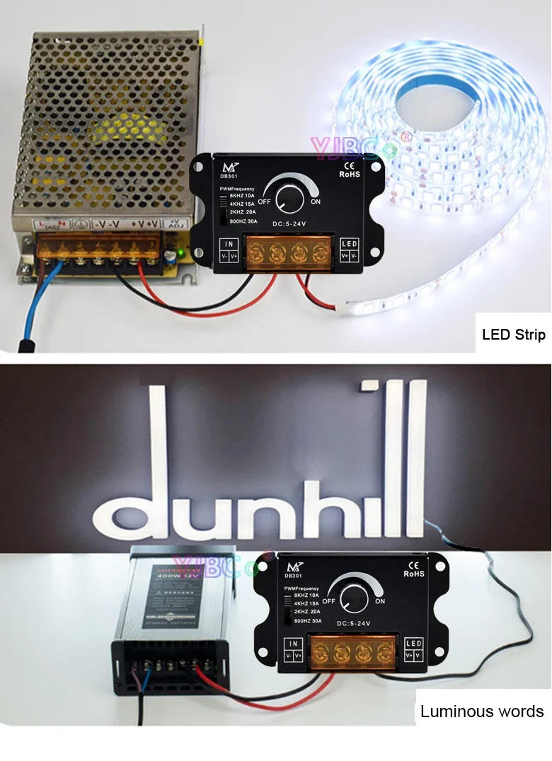 Description Picture 6 of item5V~24V Single color led strip controller switch monochrome Knob dimmer,30A Single High speed Amplifiter power Signal Repeater