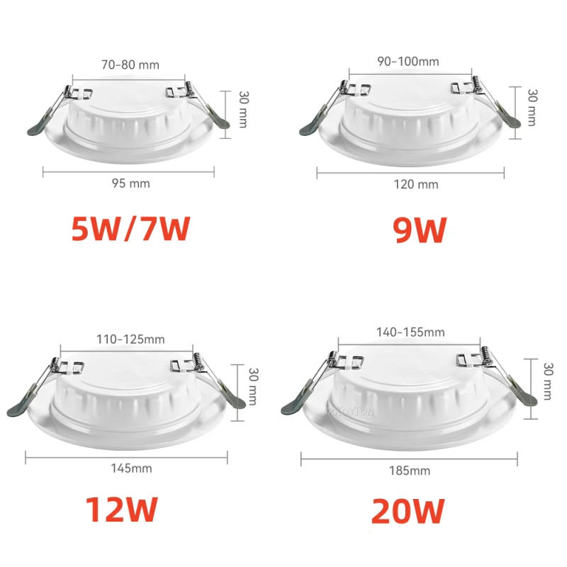 Description Picture 3 of item10pcs/Lot LED Downlight 5W 7W 9W 12W 20W 220V Recessed Ceiling Lamp Round LED Panel Lights Spotlight Bathroom Kitchen Lighting