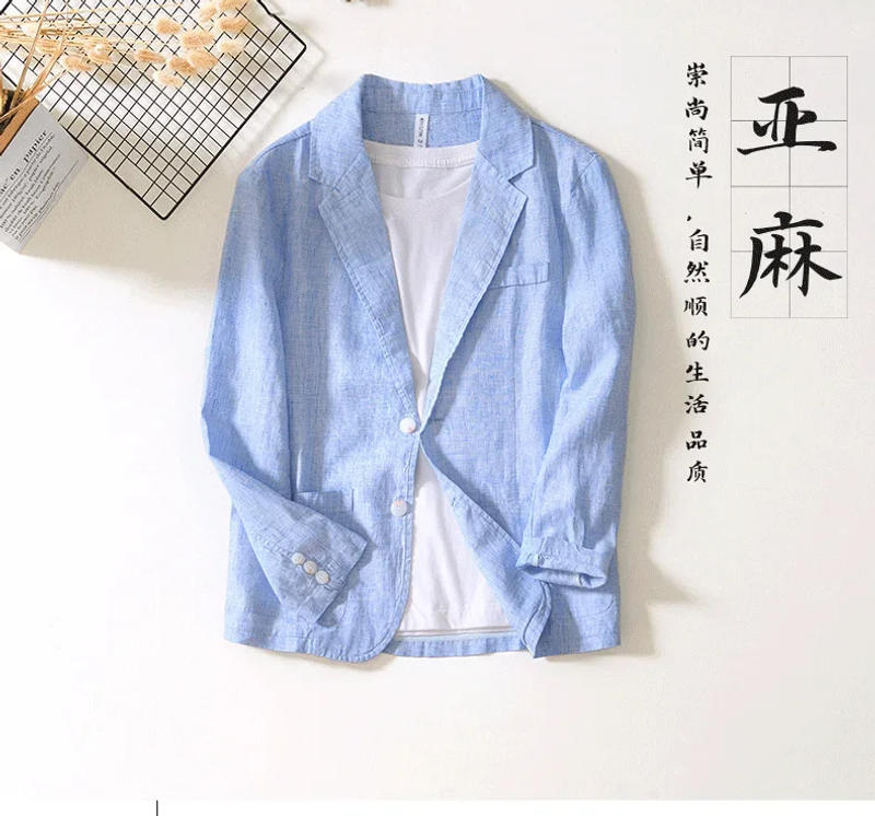 Description Picture 3 of item100% Linen Jackets for Men Spring Summer Daily Casual Man Blazer Breathable Loose Gray Suit Jacket Korean Fashion Men's Clothing