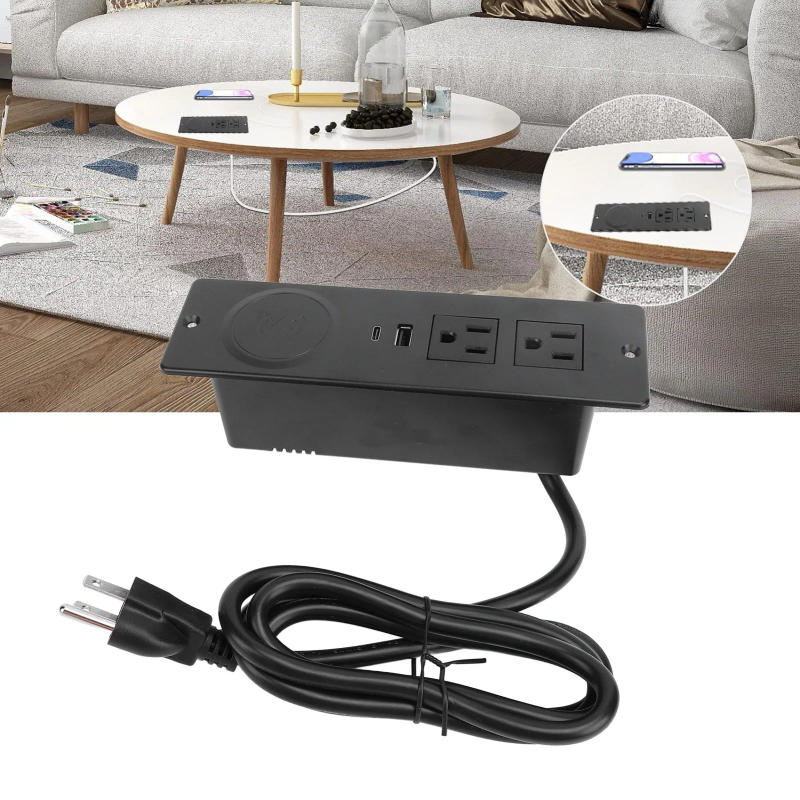 Description Picture 5 of itemEmbedded Outlet Recessed Power Strip 2 AC Outlets with PD 20W USB C 18W USB A Port and 15W Wireless  1.5m Cable 15A