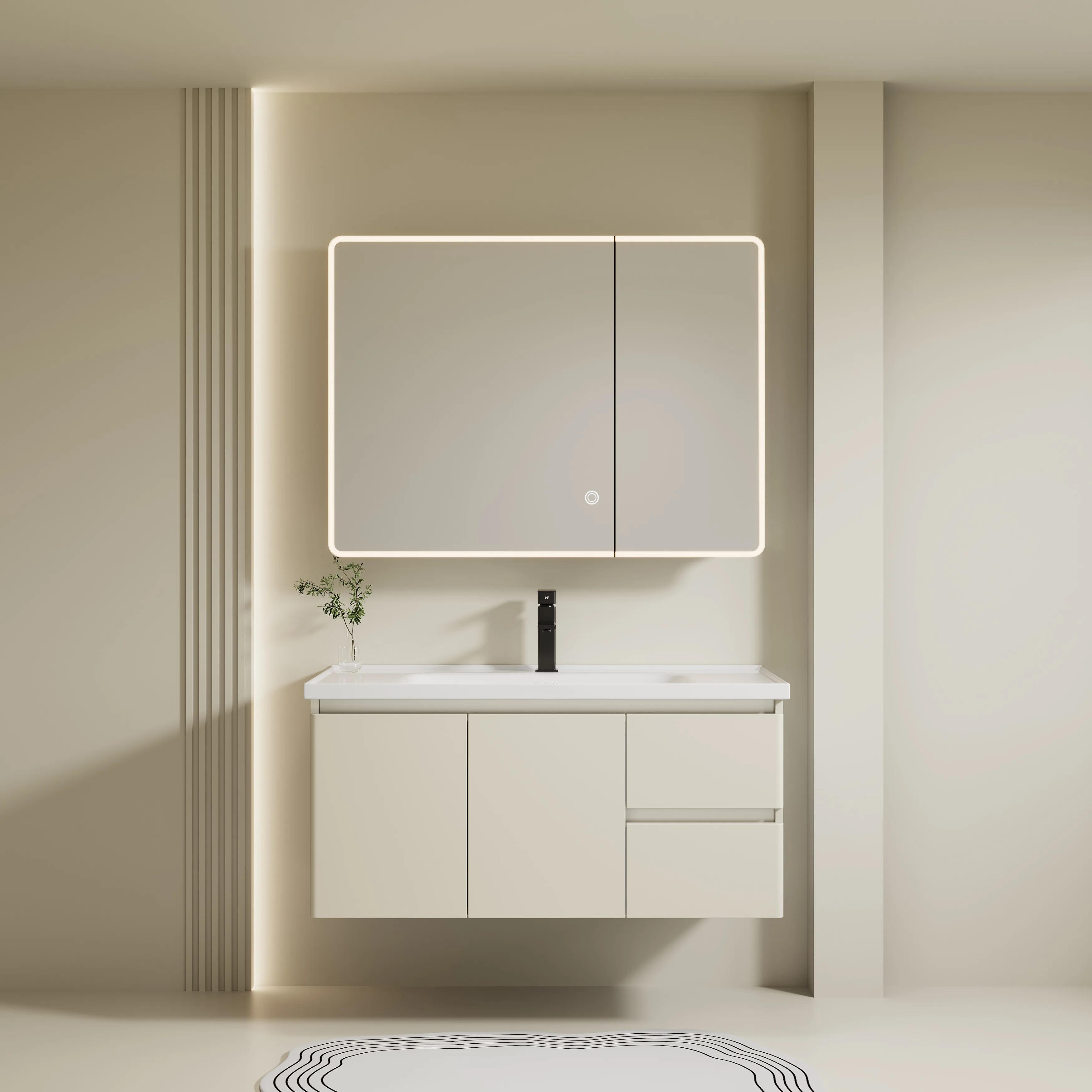 Description Picture 5 of itemModern Bathroom Furniture PVC Bathroom Vanity Cabinet Hotel 3 Years Corner Triangle Mirror Wash Basin Cabinet Triangle 23-25 In