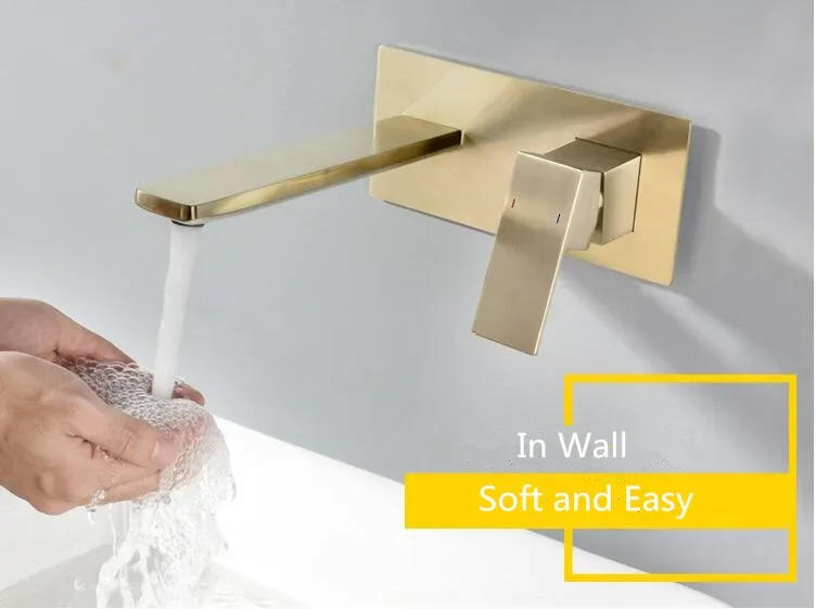 Description Picture 5 of itemBrushed Gold Concealed Bathroom Sink Faucet In-Wall Basin Spout Mixer Tap Set Combination Blanoir Solid Brass tap