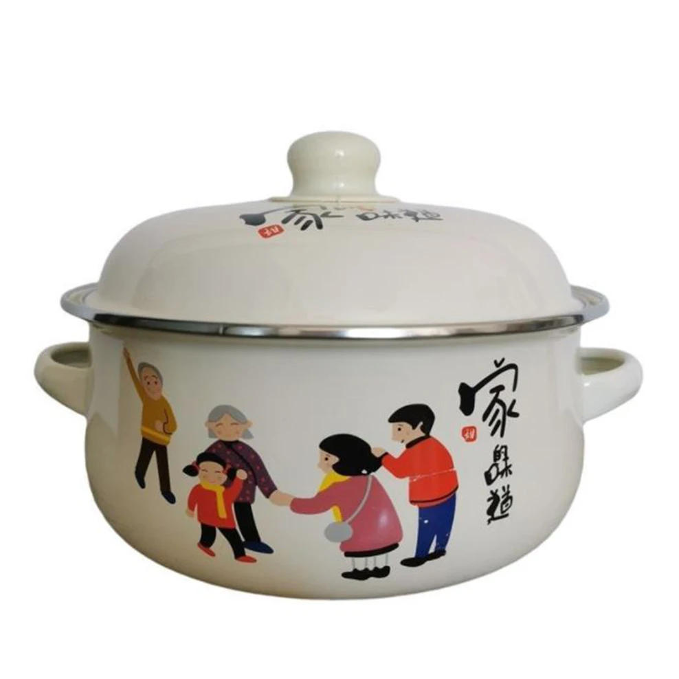 Description Picture 3 of item7 Inches Thicken Double Ears Stew Pot 1.5L Porcelain Enameled Soup Bowl With Lid Instant Noodle Bowl Induction Cooker Pot