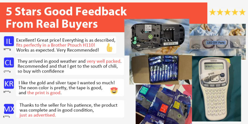 Description Picture 3 of item6/9/12/18/24mm TZ-White Label Lamination Ribbon tze231 tze241 tze251 tze221 Compatible for Brother Label Printer PT-H100 PTD600