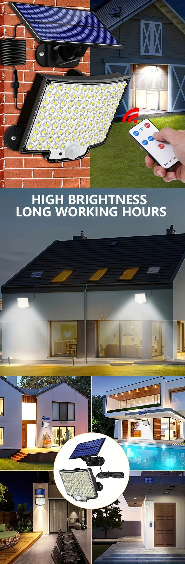 Description Picture 3 of item1-2 Pcs Solar Light Motion Sensor Outdoor Lighting Waterproof Super Bright LED Wall Lamp Remote Street Lights Garden Courtyard