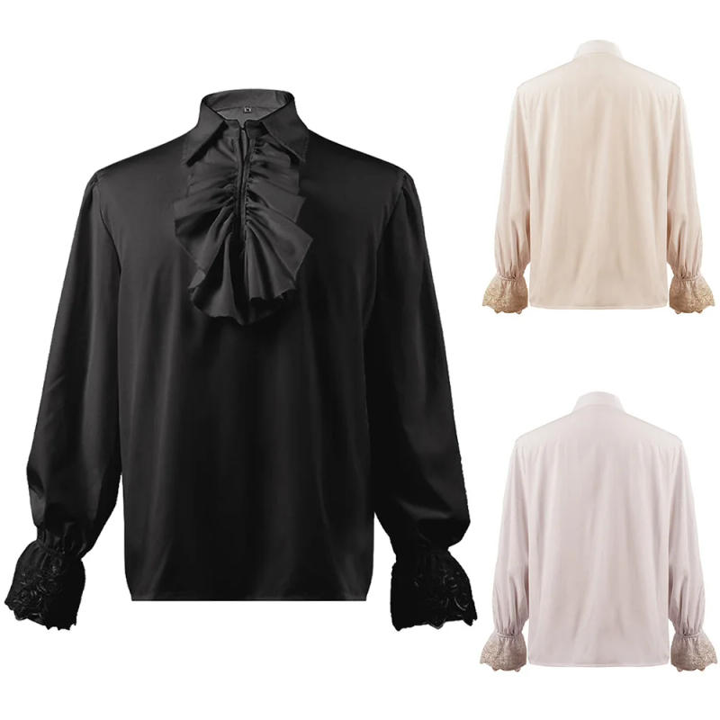 Description Picture 3 of itemMens Medieval Gothic Shirt Frill Victorian Punk Puff Sleeve Retro Tops Costume Frill Ruffle Dress Shirt Silk Cravat Shirt