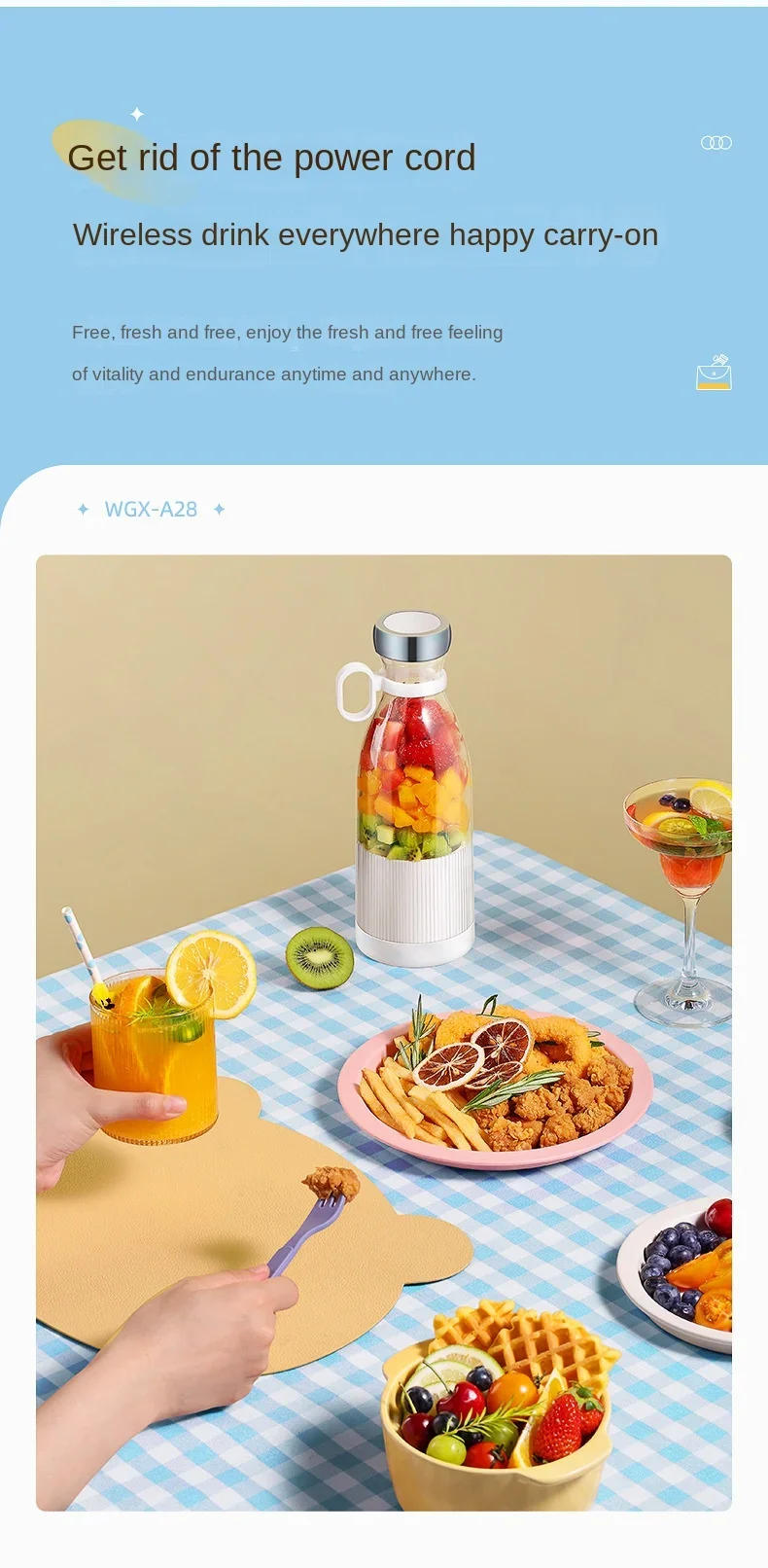 Description Picture 5 of itemElectric Orange Juicer Kitchen blenders  Bottle Portable Juicer Blender Wireless Fresh Juice Extractors Mixer machine