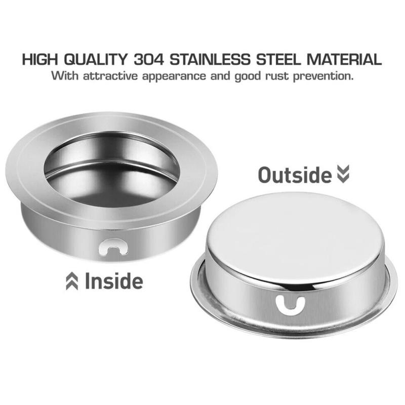 Description Picture 3 of item4pc Stainless Steel Finger Insert Furniture Cabinet Handle Round Recessed Flush Drawers Sliding Door Wardrobe Pull