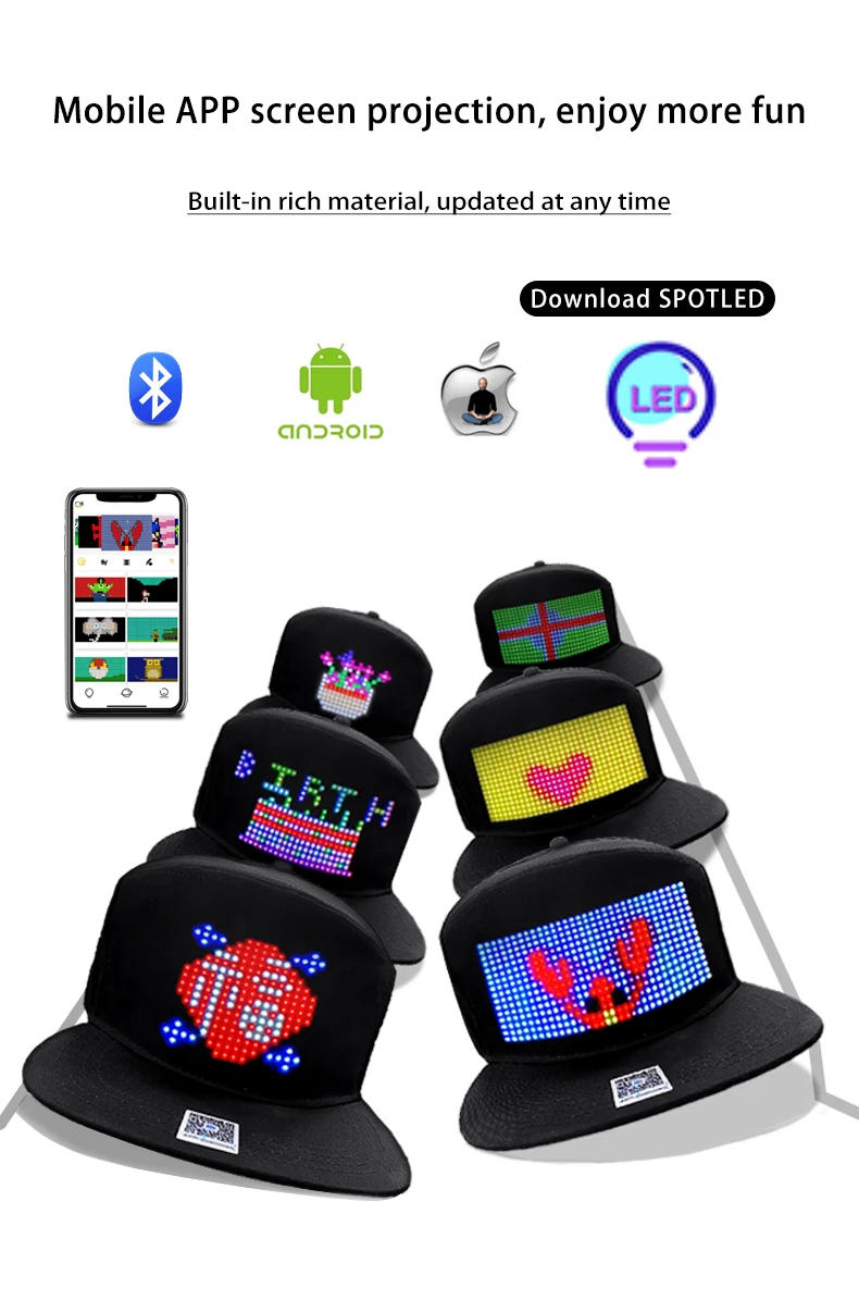 Description Picture 6 of itemLED Lighting Hat With Programmable APP Control LED Matrix Scrolling Text Display Message Pattern for Happy Club Party Cool Cap