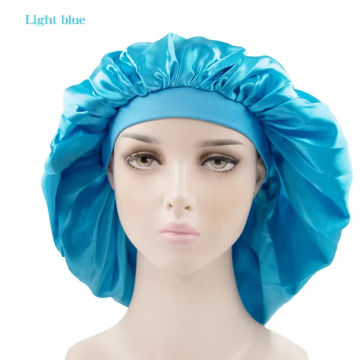 New Long Satin Bonnet Sleep Cap with high elastic hair band Night Cap Hair Care Bonnet Nightcap for Women Men chemo Caps