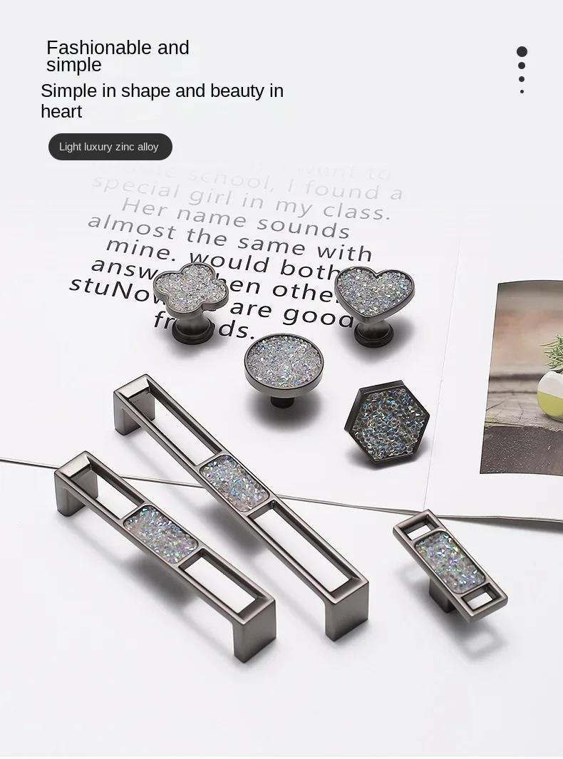 Description Picture 2 of itemModern Cabinet Handle Zinc Alloy Diamond Grey Furniture Handle Wardrobe Dresser Drawer Knobs Kitchen Cupboard S/96/128mm