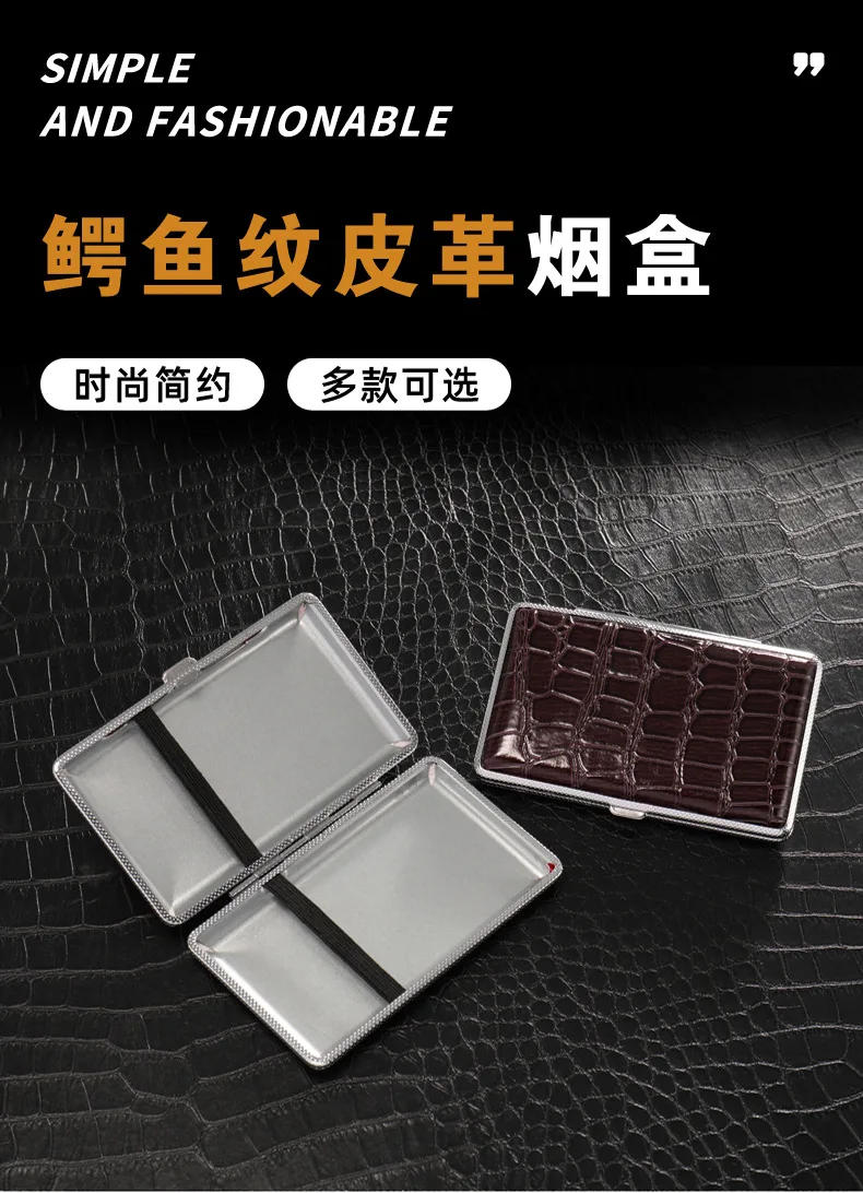 Description Picture 2 of itemGift for Men's Protable Leather Cigarette Box Cigar Case Metal Leather Smoking Accessories Cigarette Lady Storage Cover Hold