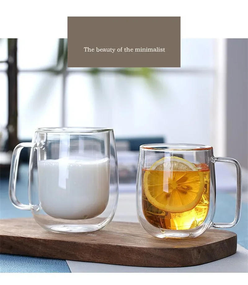Description Picture 5 of itemDouble-glazed Glass Teacup High Borosilicate Heat Resistant Glass Simple Coffee Cup with Handle Breakfast Milk Clear Water Cup