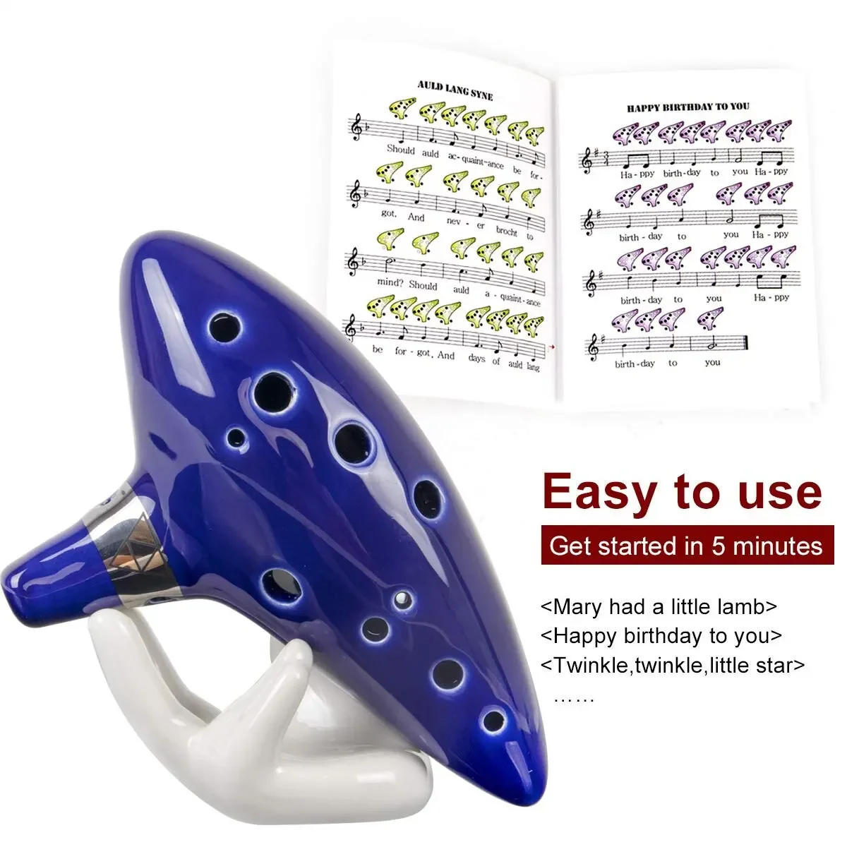 Description Picture 6 of itemMiwayer Ocarina,12 Tones Alto C Ceramic Ocarina Musical Instrument with Song Book Neck String Neck Cord Carry Bag, Blue