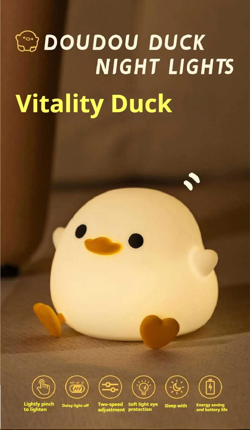 Description Picture 2 of itemDoudou Duck Silicone Night Light Children's Gift Soft Light USB Rechargeable Dimming Touch Lamp Sleeping Animal Decor Gift Lamp