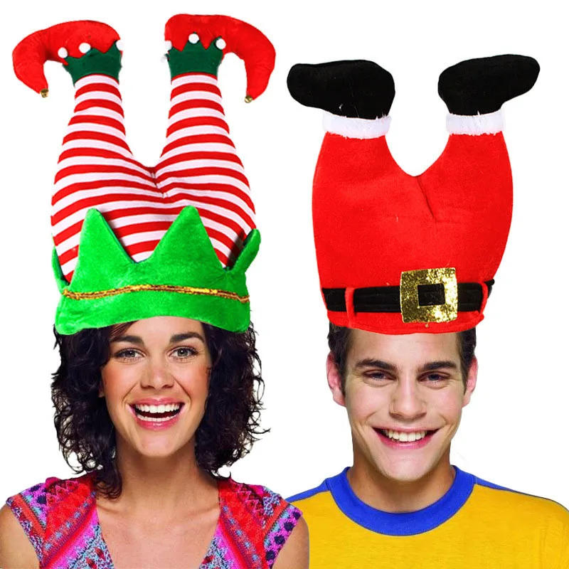 Description Picture 2 of itemCreative Christmas decorations, funny red leg hats, children's and adults Christmas hats, clown hats, party activities