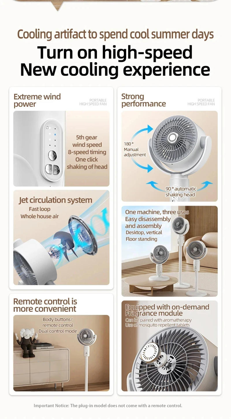 Description Picture 2 of item360 Circulation Quiet Powerful Floor Fan,Standing Smart Fans,with Remote Control Adjustable Height