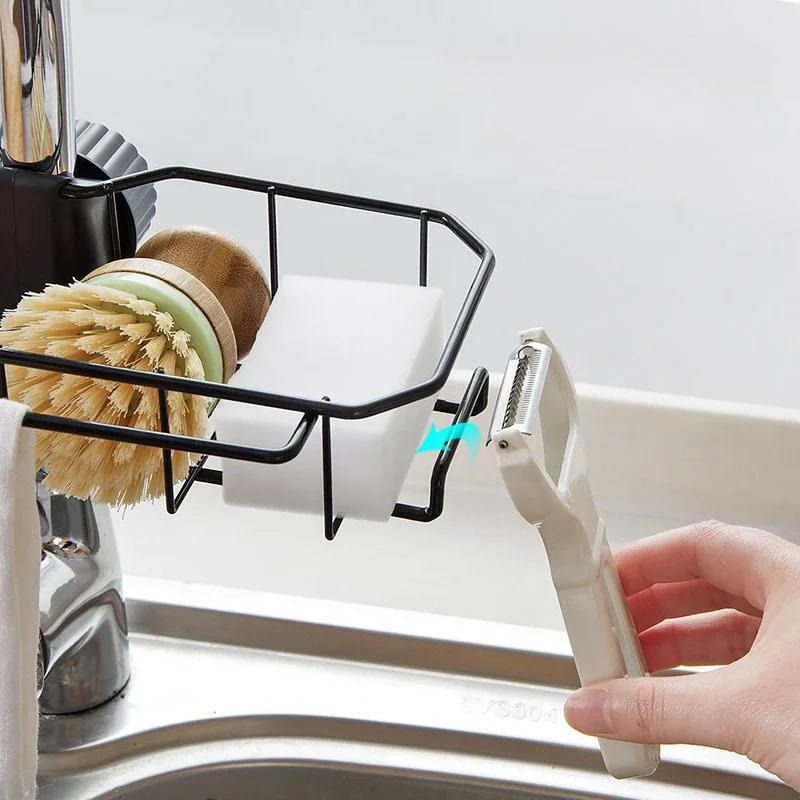 Description Picture 3 of itemShower Bracket Faucet Storage Rack Stainless Steel Kitchen Sink  Household Sponge Cloth Dishwashing and Draining Rack Hanging