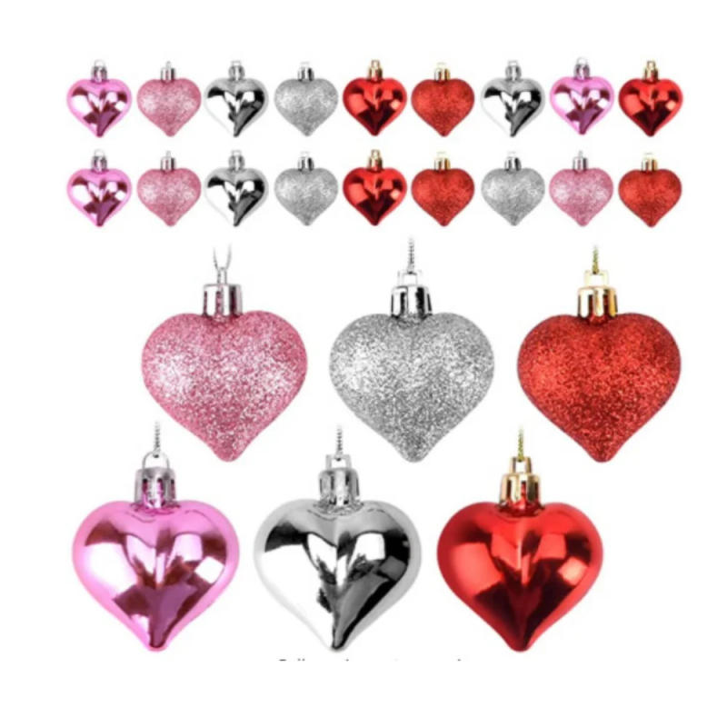 Description Picture 4 of item12Pcs Christmas Balls Pendant Plastic Heart-shaped Ornament Christmas Tree Ornaments DIY Home Decor Supplies New Year Party Gift
