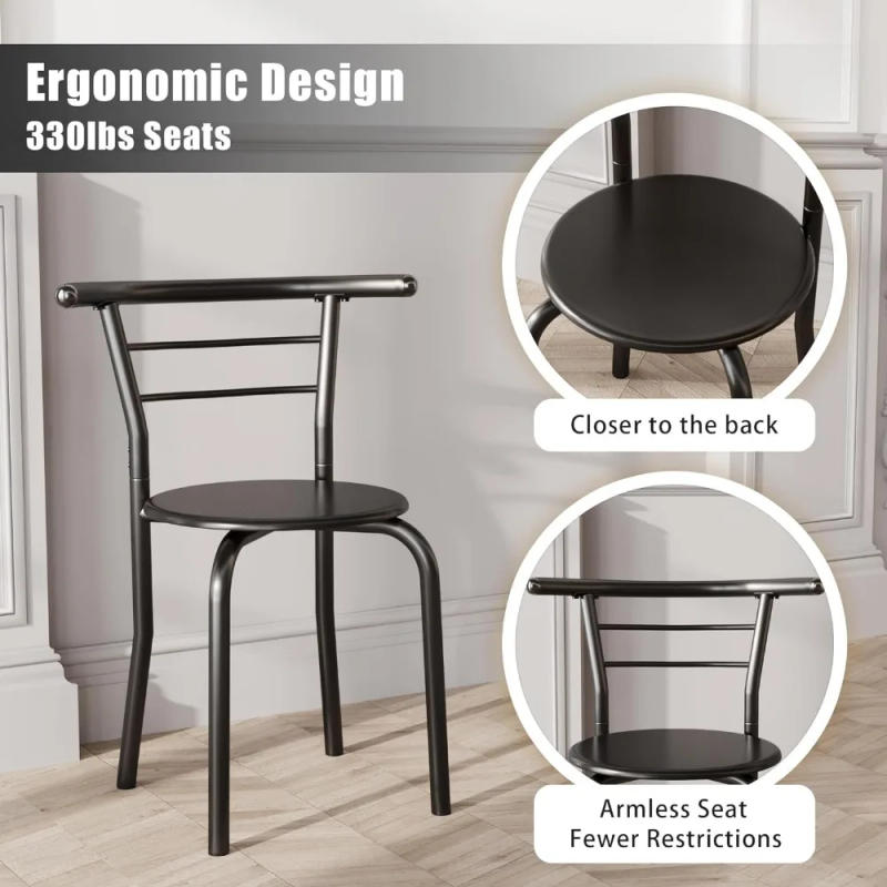 Description Picture 6 of item3Piece Wooden Round Table and Chair Set Kitchen Breakfast Corner with Metal Frame and Built-in Wine Rack for Kitchen Dining Room